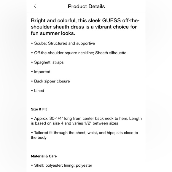 Beautiful Guess Off-the-shoulder sheath Dress. A Vibrant choice.Brad new.size 4 - Picture 3 of 13